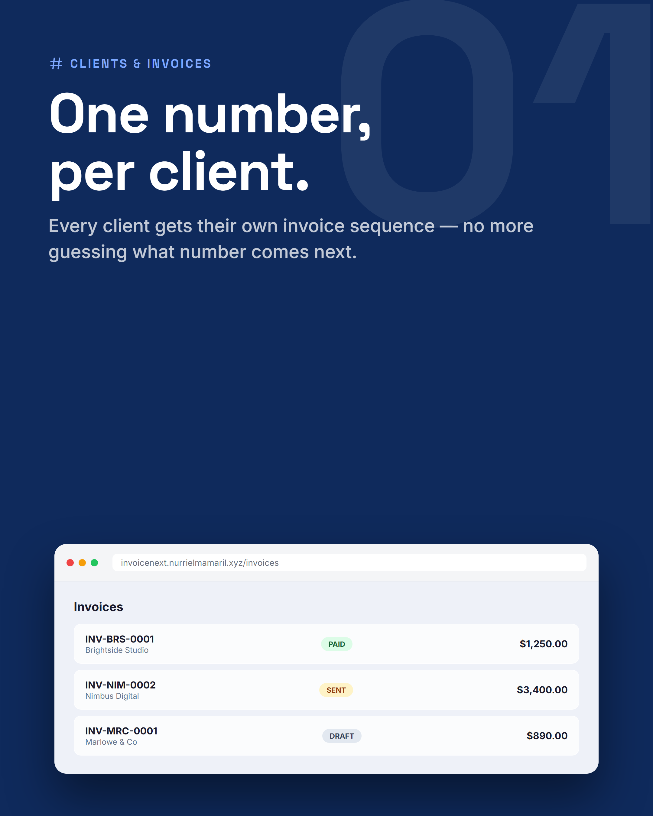 One invoice number per client