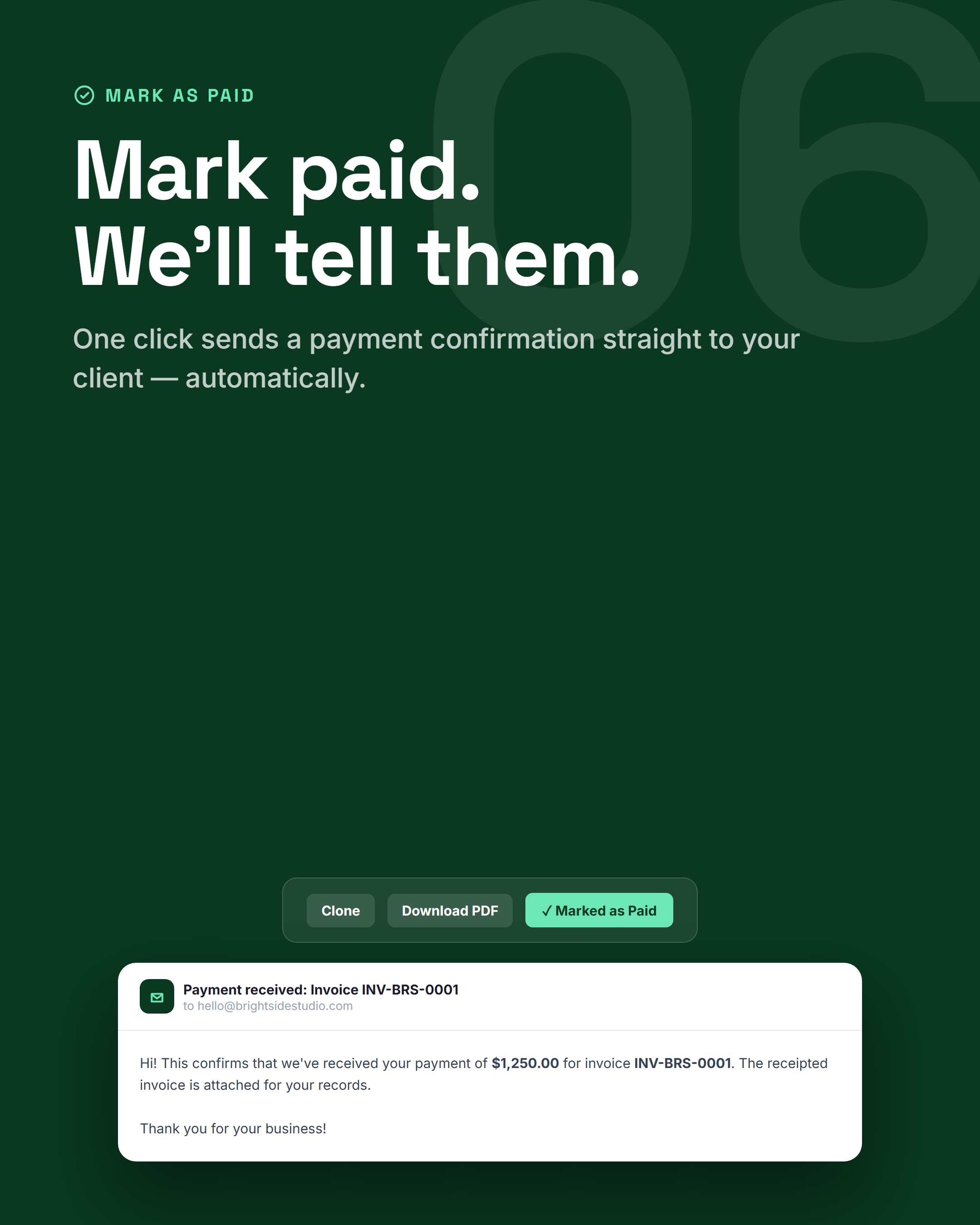 Mark as paid sends a confirmation email