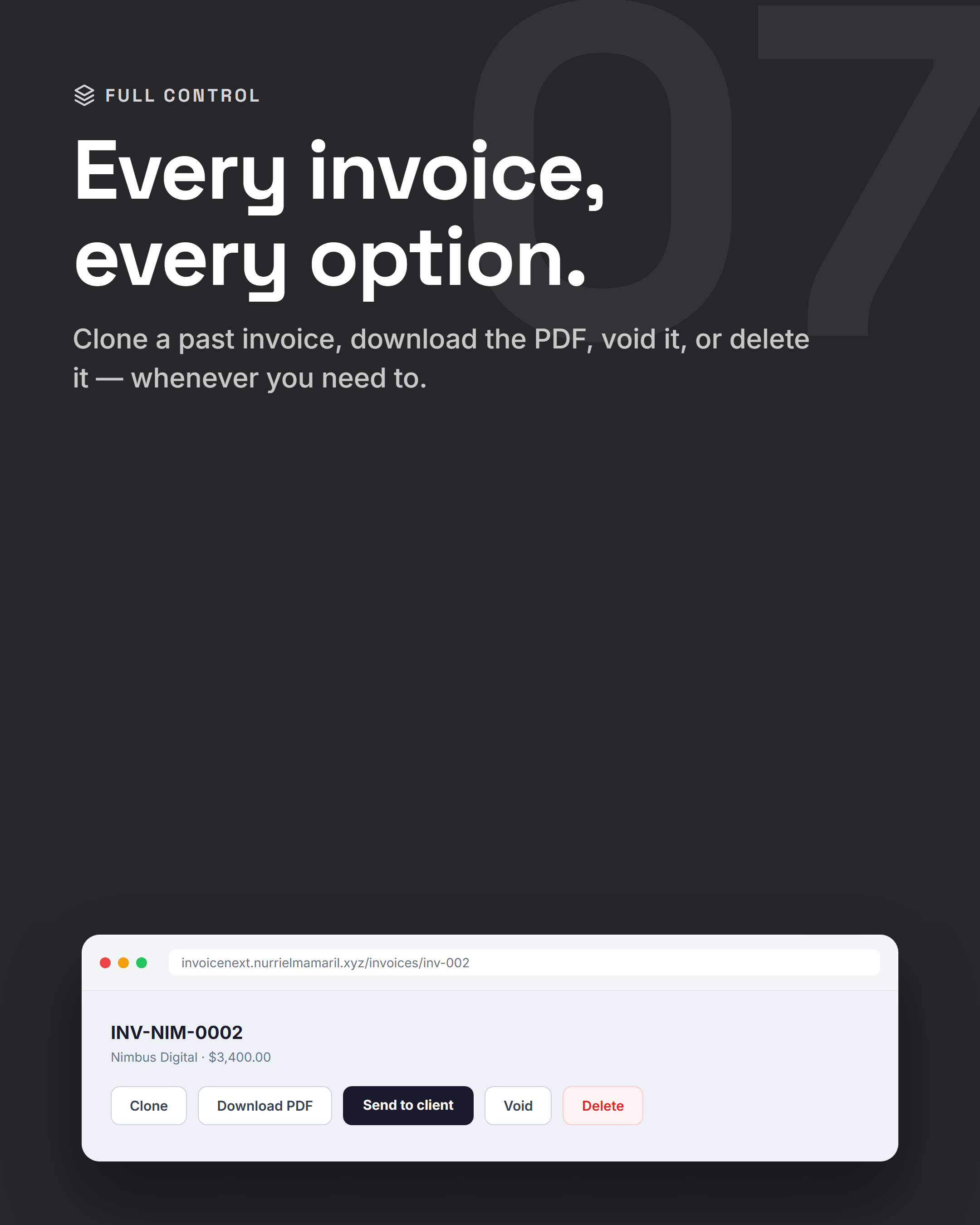 Clone, download, void, or delete any invoice
